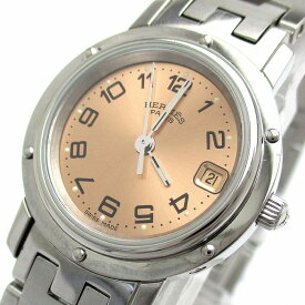 【中古】エルメス 時計 クリッパー レディース ピンクゴールド文字盤 CL4.210 HERMES クォーツ プッシュブレス仕様 婦人 腕時計