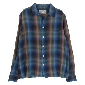 WACKO MARIA ワコマリア OMBRE CHECK SHIRT バックロゴ刺繍 オンブレ チェック レーヨン 長袖 刺繍 シャツ ブラウン系 L メンズ【古着】【中古】