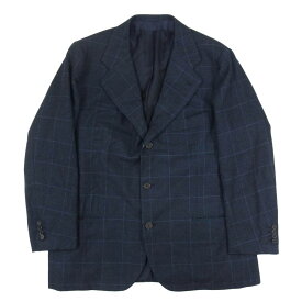 サルトリアパルテノペア sartoria attolini ウール チェック 3B テーラード ジャケット ネイビー系 44 メンズ【古着】【中古】