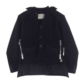 Sacai サカイ ジャケット 23AW 23-06775 Wool Melton Knit Cardigan ウール メルトン ニット カーディガン ドッキング ジャケット ブラック系 1 レディース【古着】【中古】