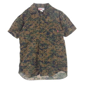 Supreme シュプリーム 長袖シャツ 13SS × COMME des GARCONS SHIRT コムデギャルソンシャツ フランス製 Loop Collar S/S Shirts ウッドランドデジカモ 黒ドットオープンカラー 半袖 シャツ M メンズ【古着】【中古】