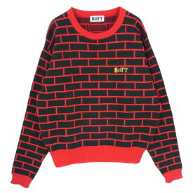 ボット BoTT Century Sweater センチュリー セーター 日本製 コットン ニット ロゴ刺繍 レッド系 L メンズ【古着】【中古】