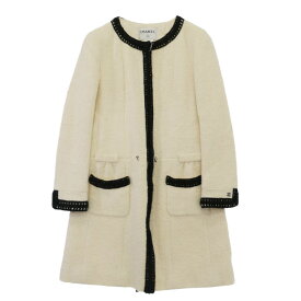 CHANEL シャネル P16295V08789 ココマーク付き ノーカラー モヘア混 ツイード ワンピース オフホワイト系 40 レディース【古着】【中古】