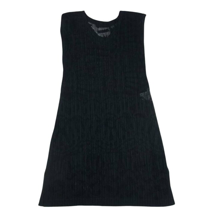 プリーツプリーズ 黒 Vネック ノースリーブ チュニック（□美品 