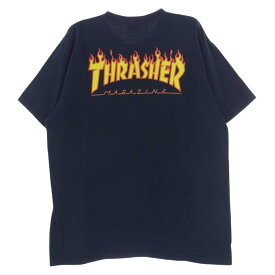 Supreme シュプリーム Tシャツ 15SS THRASHER Flame Logo Tee スラッシャー フレイム 半袖 Tシャツ ネイビー系 XL メンズ【古着】【中古】