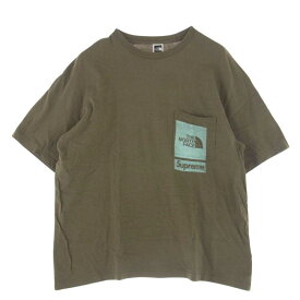 Supreme シュプリーム Tシャツ NT02309I × THE NORTH FACE ノースフェイス Printed Pocket Tee ロゴ プリント ポケット 半袖 Tシャツ カーキ系 M メンズ【古着】【中古】