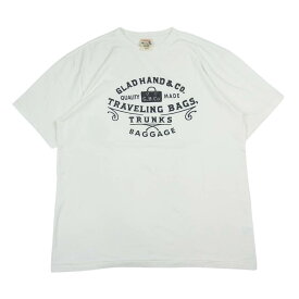 GLADHAND & Co. グラッドハンド TRAVELING BAG TRUNKS トラベルバッグ プリント 半袖 クルーネック Tシャツ ホワイト系 XL メンズ【古着】【中古】