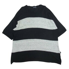 glamb グラム 17SS GB17SM MN07 Monotone LINEN リネン 麻 クルーネック ボーダー 半袖 Tシャツ カットソー ブラック系 ホワイト系 2 メンズ【古着】【中古】