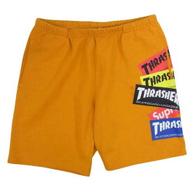 Supreme シュプリーム ショート 21AW Thrasher Multi Logo Sweat Short スラッシャー マルチロゴ スウェット ショーツ オレンジ系 XL メンズ【古着】【中古】