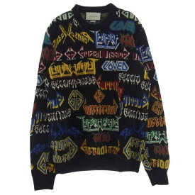 GUCCI グッチ ニット 18AW Metal Mix Wool Sweater メタルロゴ ニット セーター ブラック系 マルチカラー系 XS メンズ【古着】【中古】