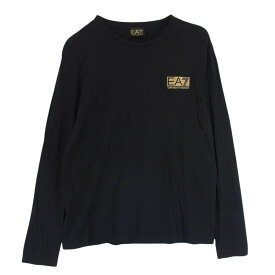 Emporio Armani エンポリオ・アルマーニ 6LPT14 PJM9Z ラバーパッチ ロゴ プリント 長袖 ロングスリーブ Tシャツ カットソー ブラック系 XL メンズ【古着】【中古】