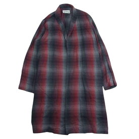 WACKO MARIA ワコマリア 19SS OMBRAY CHECK GOWN COAT オンブレ レーヨン ガウンコート レッド系 M メンズ【古着】【中古】