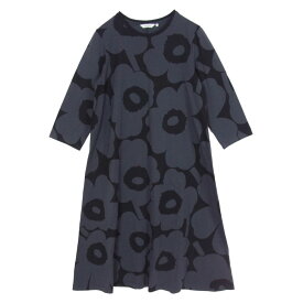 marimekko マリメッコ LEHTOKIELO UNIKKO ウニッコ 半袖ワンピース ダークグレー系 M レディース【古着】【中古】