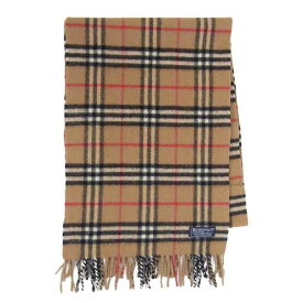 BURBERRY バーバリー ウール ノバチェック フリンジ マフラー ストール ベージュ系 レディース【中古】