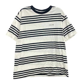 CELINE セリーヌ 2X85M800M ロゴプリント ボーダー 半袖 Tシャツ カットソー ホワイト系 XL メンズ【古着】【中古】
