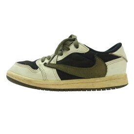 NIKE ナイキ フェイクバスターズ鑑定済×Travis Scott Air Jordan 1 Low OG Medium Olive トラヴィススコット エアジョーダン1 ロー OG スニーカー 15cm メンズ【中古】