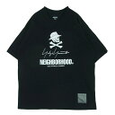 Yohji Yamamoto ヨウジヤマモト 23SS HZ-T62-287 NEIGHBORHOOD ネイバーフッド スカルロゴプリント Tシャツ 半袖 カットソー ブラック系 XXL メンズ【古着】【中古】