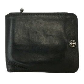CHROME HEARTS クロムハーツ（原本無） 1SNAP 1スナップ クロスボールボタン レザー コンパクト ウォレット ブラック系 シルバー系 メンズ【中古】