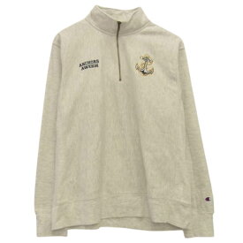Champion チャンピオン ANCHORS AWEIGH OFFICIAL PRINT R/W 1/4 ZIP SWEAT アメリカ海軍兵学校 リバースウィーブ 刺繍 ロゴ ハーフ ジップ スウェット グレー系 2XL メンズ【古着】【中古】