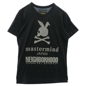 NEIGHBORHOOD ネイバーフッド mastermind JAPAN マスターマインドジャパン NMB2-TS01-011-3 x mastermind マスターマインド グリッター プリント 半袖 Tシャツ ブラック系 S【極上美品】 メンズ【古着】【中古】