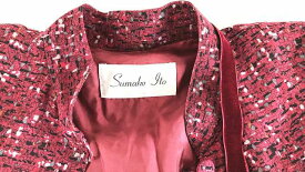 Sumako Ito 伊藤すま子 皇室デザイナー ワインレッド系 総柄ブラウス ジャケット 長袖 9号 古着 レディース JS-15 20230603