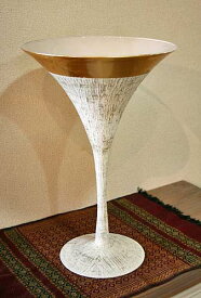 イタリア製 輸入雑貨 フラワーベース 花瓶 ガラス ストーンフィニッシュ リビングスタジオ 直輸入 白 金 ナポリ H40cm FRN-37W-GL 対象地域送料無料