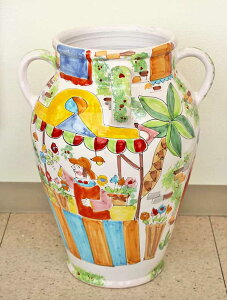 イタリア製 輸入雑貨 花瓶 傘立て ラ・ムーザ LA MUSA リビングスタジオ 直輸入 フラワーベース 手描き 陶器 シチリア MFB-145 送料無料