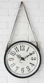 輸入雑貨 レザーハングウォールクロック 時計 コベントガーデン シャビーシック 壁掛け クラシック フレンチ アイアン カフェ RY-12