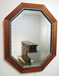 イタリア製 輸入雑貨 ミラー 八角 バロッコ 38X48 古木 ブラウン アンティーク シャビー Bertozzi ベルトッツィ リビングスタジオ 直輸入 808267