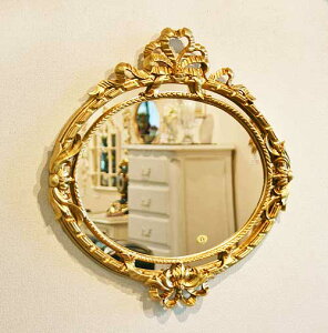 イタリア製 輸入雑貨 ミラー ゴールド リボン 楕円 ロココ 鏡 イサス シャビーシック アンティーク リビングスタジオ 直輸入 ISA C493G 対象地域送料無料