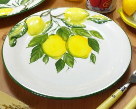 イタリア製 輸入雑貨 ディナー皿 円形 26cm レモン リビングスタジオ 直輸入 カレー スパゲティ バッサーノ ハンドペイント bre-2461-26le