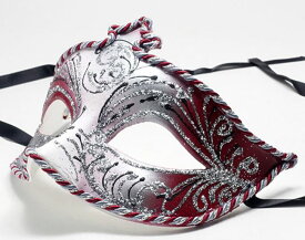 イタリア製 輸入雑貨 ベネチアンマスク アイマスク 赤 シルバー リビングスタジオ 直輸入 ラグーナ社 マスカレード 仮面 BCE-31r-s
