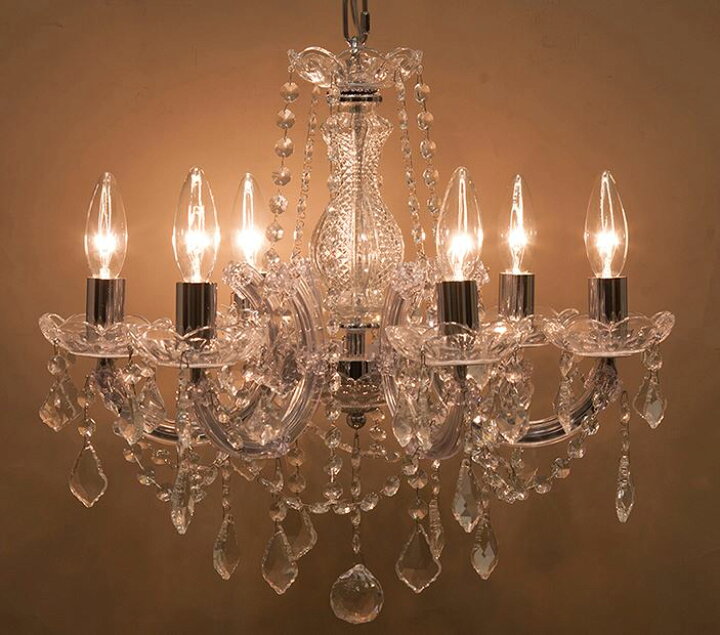 楽天市場】輸入家具 シャンデリア 6灯 クリスタルガラス クリア  