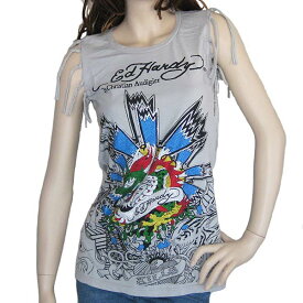 エドハーディー Tシャツ レディース フリンジTシャツ（ノースリーブ） Ed Hardy