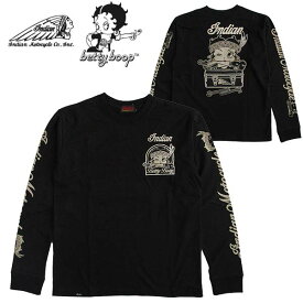 Indian Motocycle/インディアン モトサイクル × ベティーブープ/Betty Boop メンズ 天竺長袖Tシャツ（ロンT） キャラクター/アメカジ/刺繍 送料無料