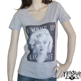 Marilyn Monroe/マリリン・モンロー レディース Vネック半袖Tシャツ Fifth Sun/フィフス サン カラー：GREY 正規ライセンス品