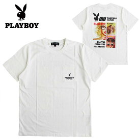 PLAYBOY プレイボーイ ポケット付 半袖Tシャツ メンズ レディース カラー：OFF WHITE