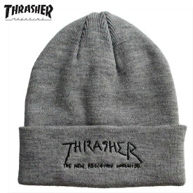 THRASHER（スラッシャー） GONZ LOGO 刺繍 アクリル平編みビーニー ニットキャップ カラー：GREY ニット帽/キャップ/帽子 メンズ レディース SALE