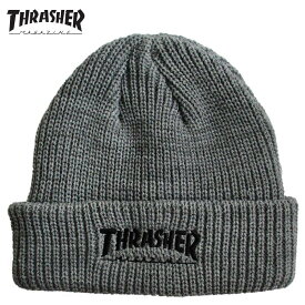 THRASHER（スラッシャー） MUG LOGO 刺繍 リブ編みショートビーニー カラー：GREY ニットキャップ ニット帽 キャップ 帽子 メンズ レディース