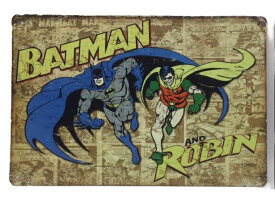 送料無料　バットマン アンド ロビン 金属製 メタルサインプレート BATMAN AND ROBIN DCコミック アメコミ ヒーロー 看板 ブリキ アンティーク ガレージ インテリア 広告 カフェ 店舗備品