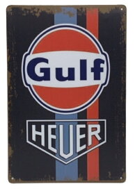送料無料 ガルフ ホイヤー 金属製 メタルサインプレート Gulf タグホイヤー ブリキ 看板 レトロ ガレージ 店舗備品 カフェ