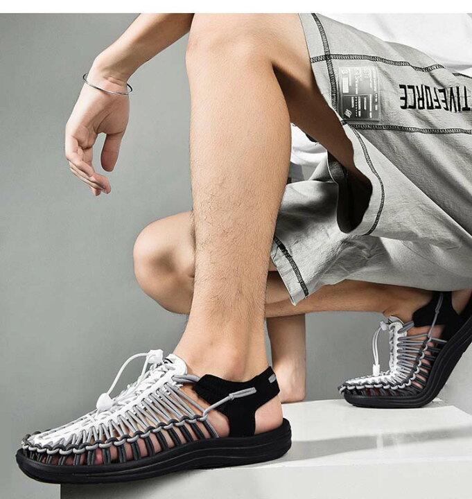 楽天市場 Sale商品 ユニーク サンダル スニーカーサンダル スポーツサンダル メンズ おしゃれ メンズサンダル 歩きやすい 靴 スニーカー オープンエアスニーカー シューズ 男性 ラウンドコード アウトドア キャンプ フェス ヨガ 自転車 素足 軽量 通気性 黒 ブラック