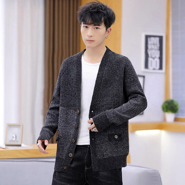 楽天市場 送料無料 ニット カーディガン ロング メンズ トップス アウター セーター カジュアル ボタン 秋冬 ブラック キャメル グレー M L Xl 2xl 3xl かっこいい Loveplus楽天市場店