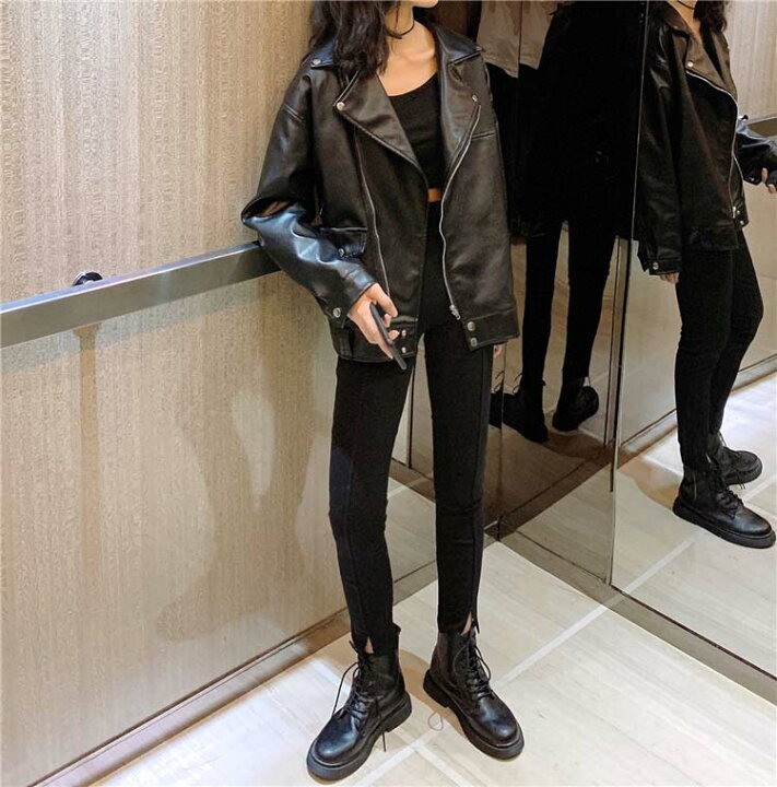 楽天市場 ライダースジャケット Pu オーバーサイズ レディース ジャケット ダブルライダース 雨 レザー風 ショート丈 ダブル ロック パンク Loveplus楽天市場店