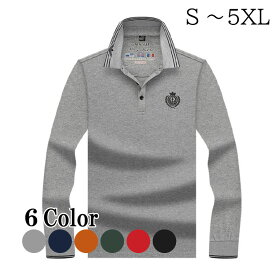 ポロシャツ メンズ 秋冬 長袖 鹿の子 綿 襟 ライン ワンポイント 無地 ゴルフウェア 大きいサイズ 全6色 M-3XL