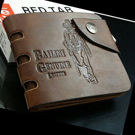 BAILINI GENUINE 財布 メンズ 二つ折り 高品質 PUレザー 大容量 カード収納 小さい ファスナー ボタン ブラウン