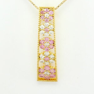 【P10倍 500円OFFクーポン】ダイヤモンド ネックレス 18k ペンダント レディース フラワー 花 ミル アンティーク グラデーション ピンクサファイア ゴールド k18 18金 オータムセール