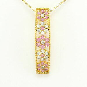 ダイヤモンド ネックレス 18k ペンダント レディース フラワー 花 ミル アンティーク グラデーション ピンクサファイア ゴールド k18 18金 オータムセール