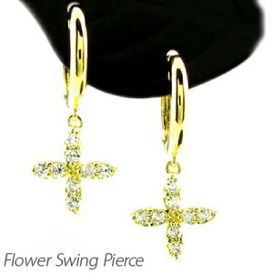 ダイヤ フープピアス 18k 揺れる ダイヤモンド レディース 中折れ フラワー 花 ブラ 18金 k18 ゴールド オータムセール