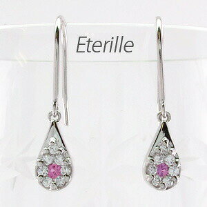 【P10倍 500円OFFクーポン】ダイヤモンド フックピアス 揺れる レディース ダイヤ ドロップ つゆ 涙型 ペアシェイプ ミステリー ピンクサファイア ピアス 揺れる プラチナ pt900 オータムセール